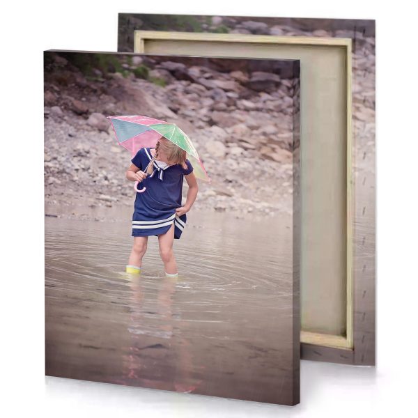 a little girl standing in river holding an umbrella silver canvas - Image 4