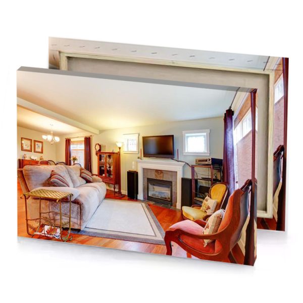 a living room with couch chair and fireplace burlywood canvas - Image 4
