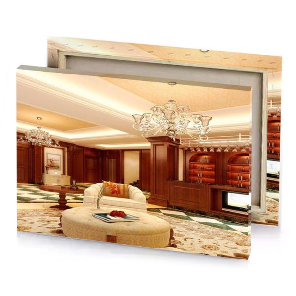 a living room with large couch and tv maroon canvas - Image 4