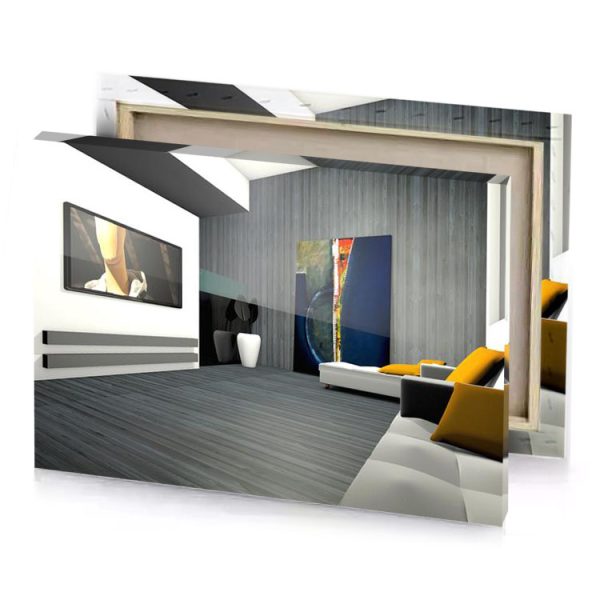a living room with large television and white couch charcoal canvas - Image 4