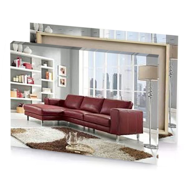 a living room with red couch and white rug bistre canvas - Image 4
