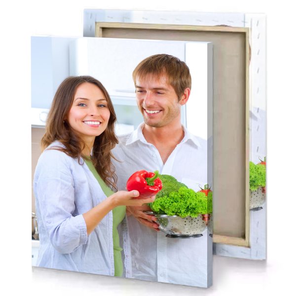 a man and woman holding bowl of vegetables lavender canvas - Image 4