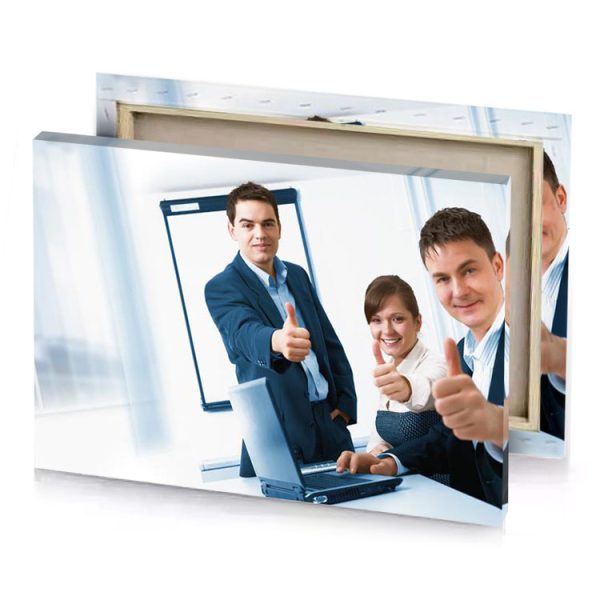 a man and woman in business attire pointing at the lavender canvas - Image 4