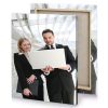 a man and woman in suits holding laptop white smoke canvas - Image 4