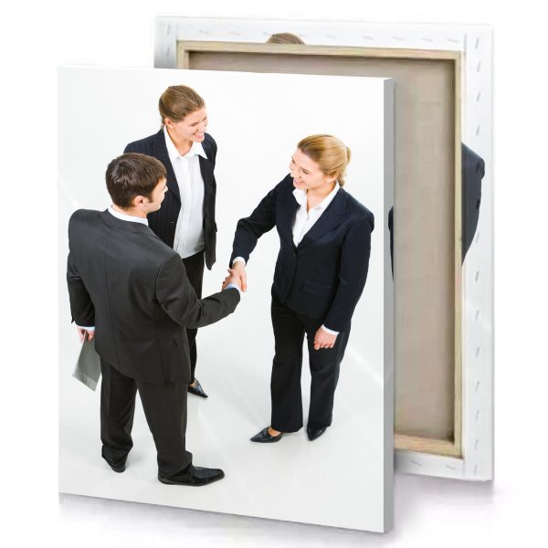 a man and woman shaking hands white smoke canvas - Image 4