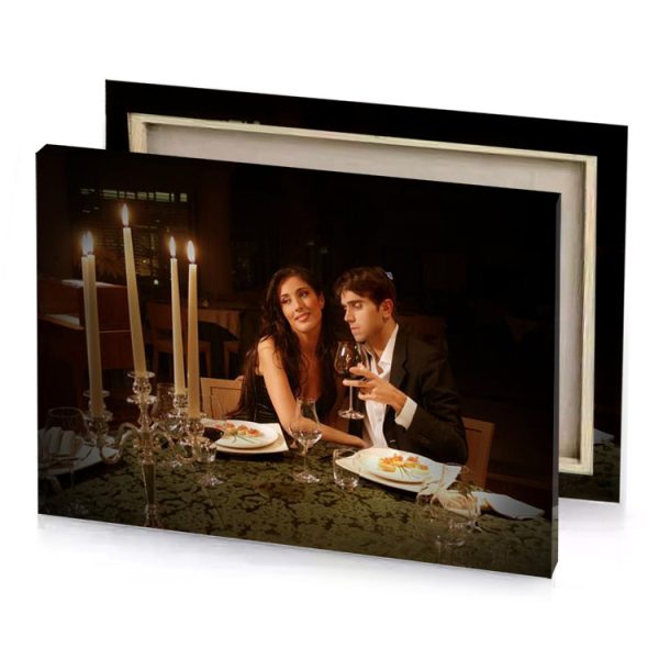 a man and woman sitting at table with candle smoky black canvas - Image 4