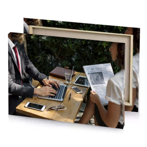 a man and woman sitting at table with laptop camouflage green canvas - Image 4
