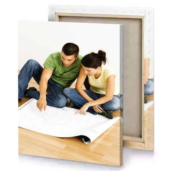 a man and woman sitting on the floor dark olive green canvas - Image 4