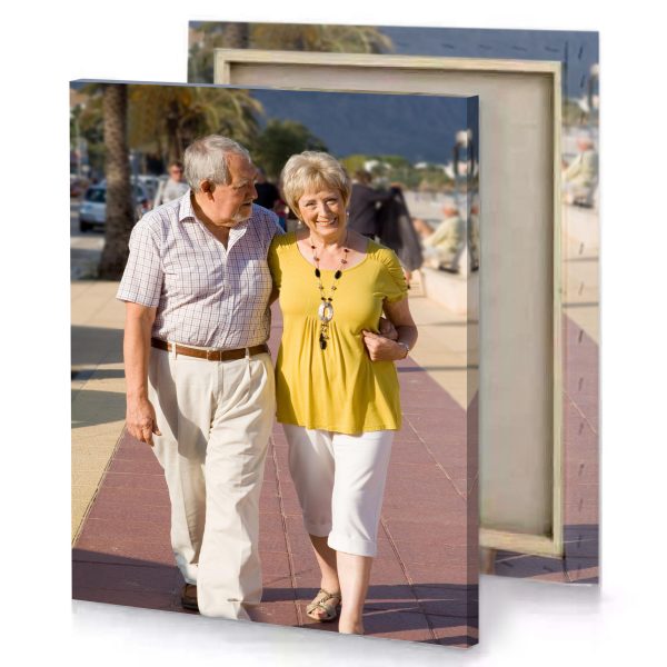 a man and woman walking down sidewalk tan canvas - Image 4