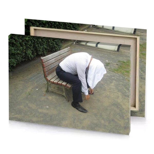 a man bending his head on bench lavender canvas - Image 4