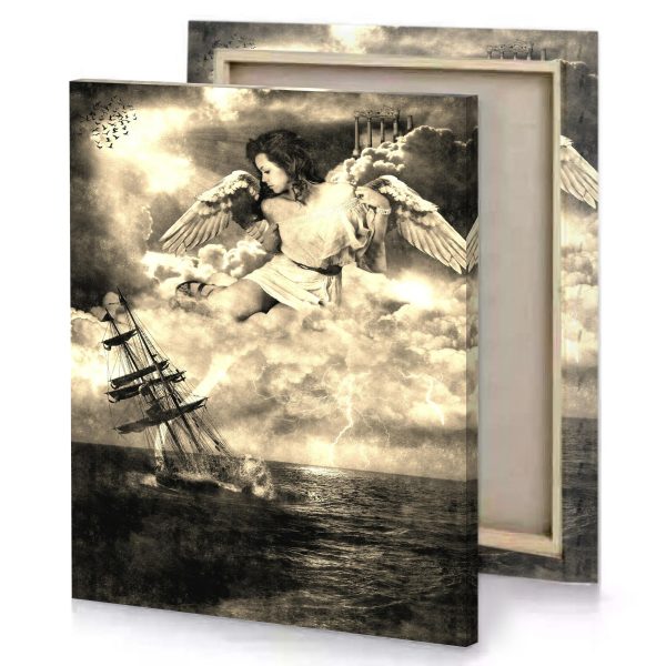a man flying over boat in the ocean bisque canvas - Image 4