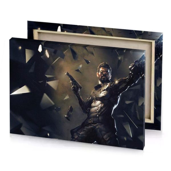 a man holding gun in front of shattered wall dark olive green canvas - Image 4