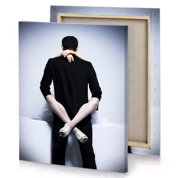 a man in black suit sitting on white surface smoky canvas - Image 4