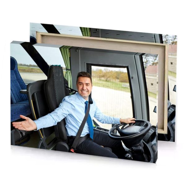 a man in blue shirt and tie sitting truck smoky black canvas - Image 4