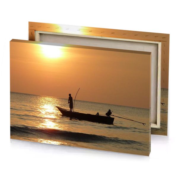 a man in boat on the water dark olive green canvas - Image 4