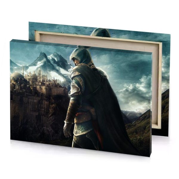 a man in cloak stands on hill with castle the smoky black canvas - Image 4