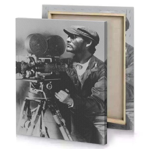 a man in hat and glasses is holding camera zinnwaldite brown canvas - Image 4