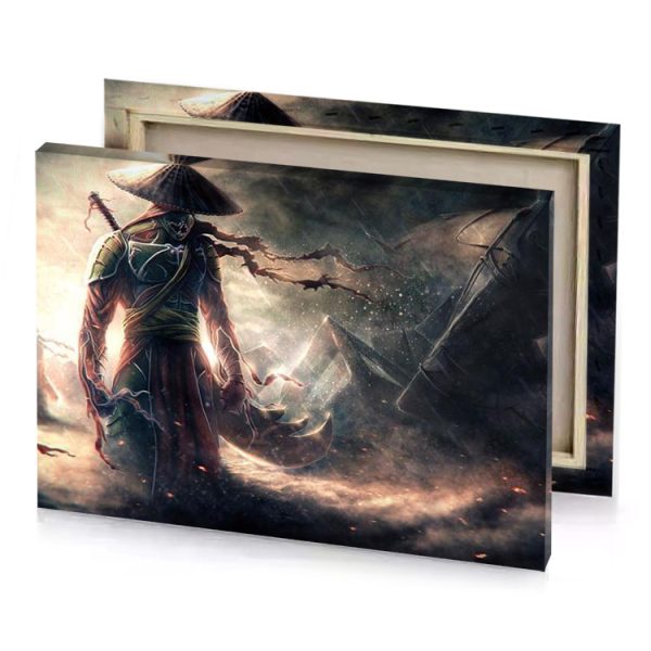 a man in hat and long dress holding bow taupe canvas - Image 4