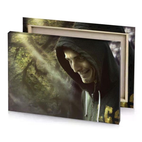 a man in hoodie is smiling camouflage green canvas - Image 4
