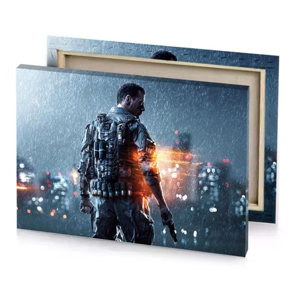 a man in military uniform standing the rain charcoal canvas - Image 4