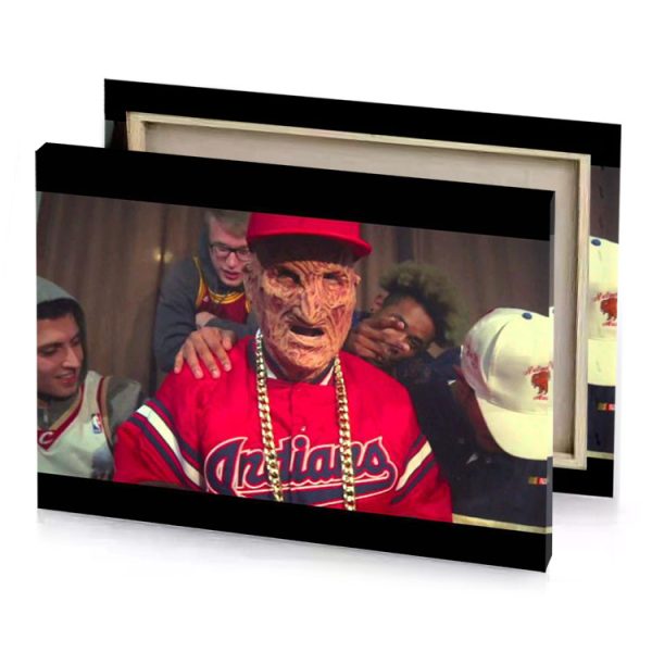 a man in red shirt and baseball hat smoky black canvas - Image 4