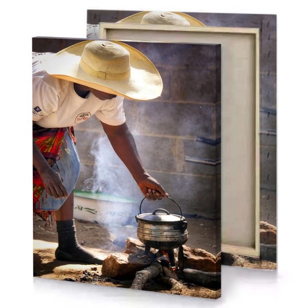 a man in straw hat cooking food on grill light steel blue canvas - Image 4