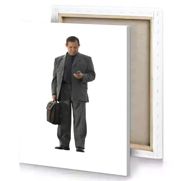 a man in suit and tie holding briefcase taupe canvas - Image 4