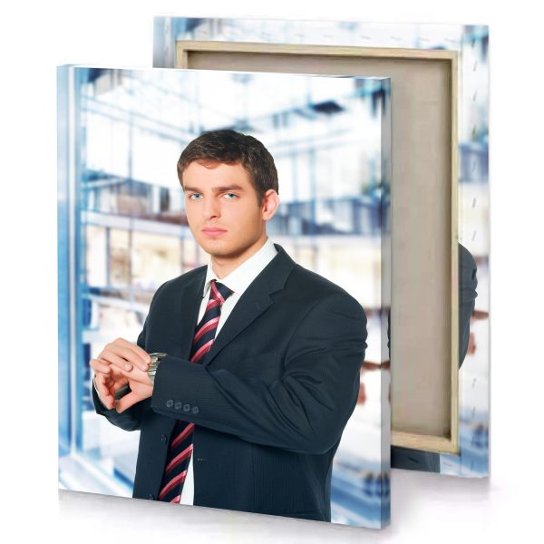 a man in suit and tie holding cell white smoke canvas - Image 4
