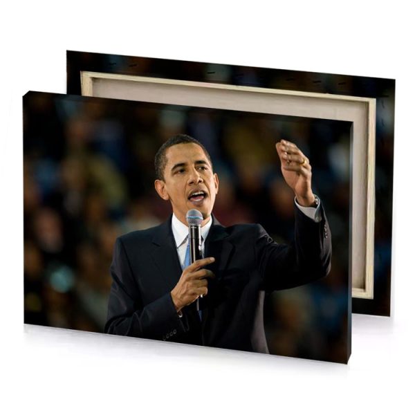 a man in suit and tie holding microphone smoky black canvas - Image 4