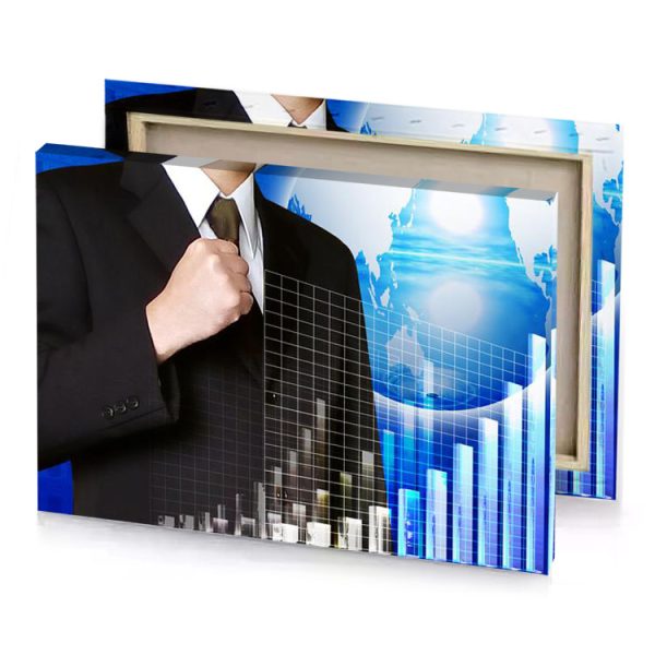 a man in suit and tie is holding business graph smoky black canvas - Image 4