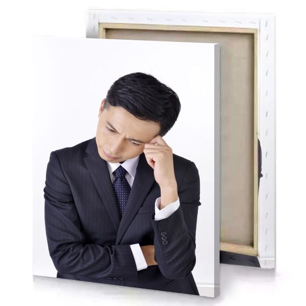 a man in suit and tie is holding his head charcoal canvas - Image 4