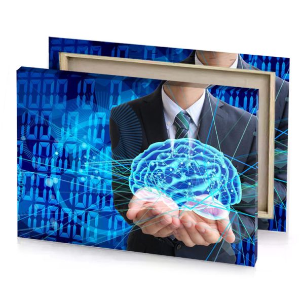 a man in suit holding brain maximum blue canvas - Image 4