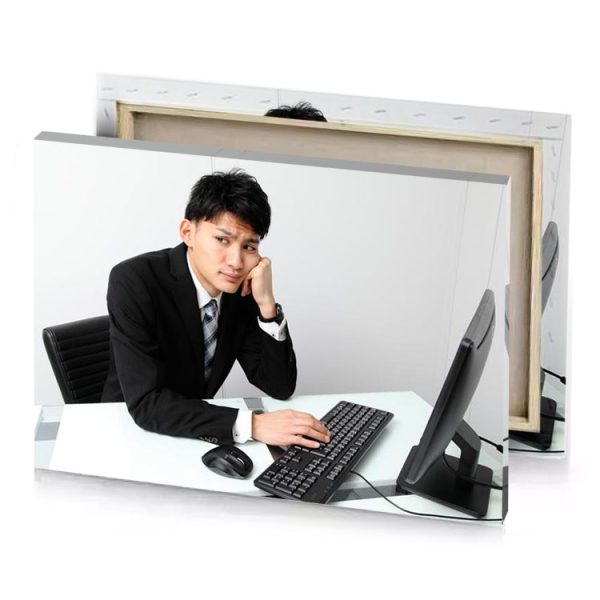 a man in suit sitting at desk with computer white smoke canvas - Image 4