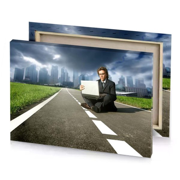 a man in suit sitting on the road with laptop camouflage green canvas - Image 4