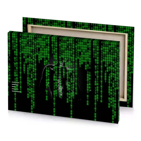 a man in suit standing front of green binary code dark canvas - Image 4