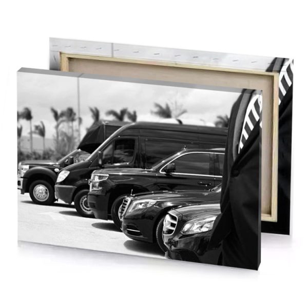 a man in suit standing next to row of parked taupe canvas - Image 4