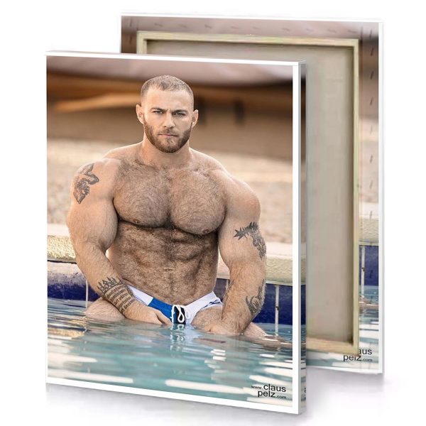 a man in swimming suit sitting on the edge of snow canvas - Image 4