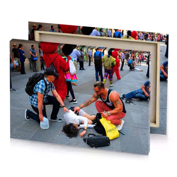 a man is being carried by woman firebrick canvas - Image 4