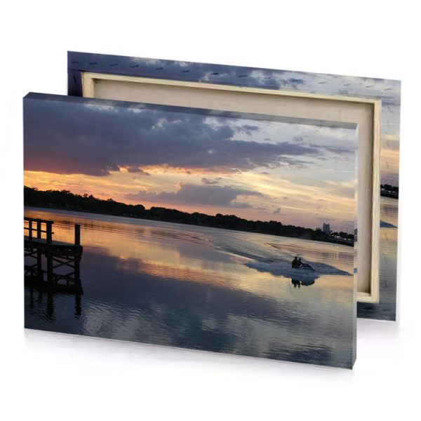 a man is riding boat on lake charcoal canvas - Image 4