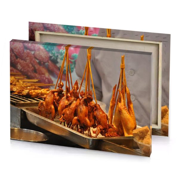 a man is standing behind tray of food maroon canvas - Image 4