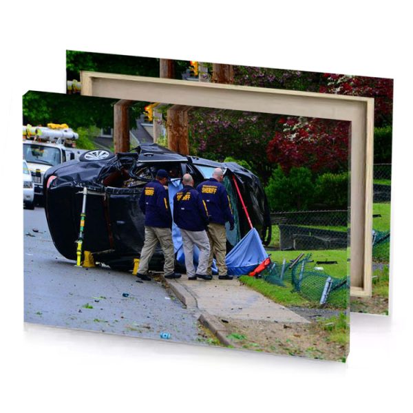 a man is standing next to car that has been manatee canvas - Image 4