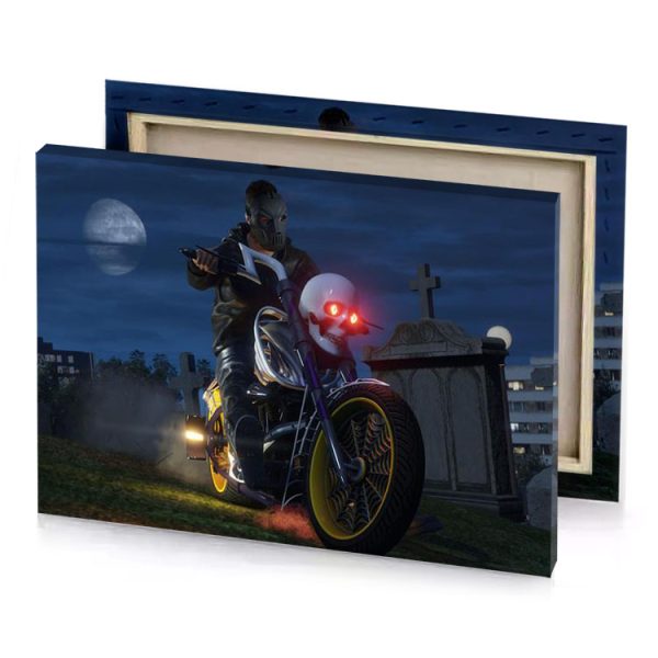 a man riding motorcycle on street garnet canvas - Image 4