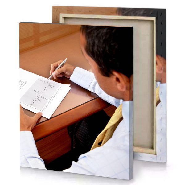 a man sitting at table writing on piece of paper lavender canvas - Image 4