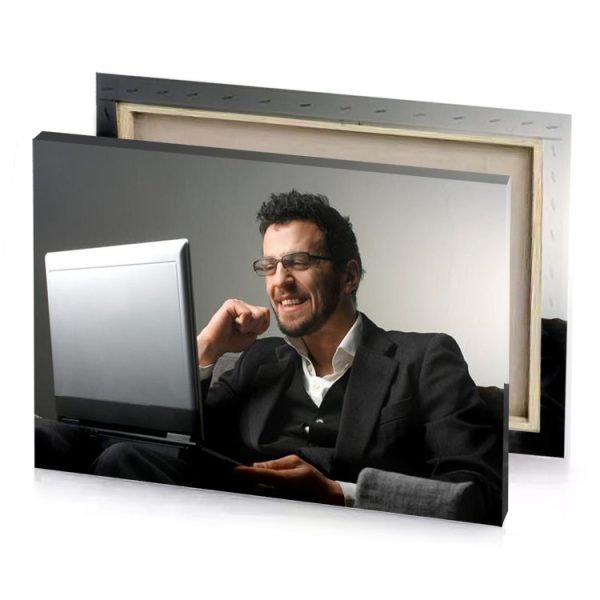 a man sitting on couch smoky black canvas - Image 4