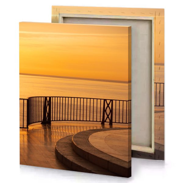 a man standing on pier watching the sunset yellow orange canvas - Image 4