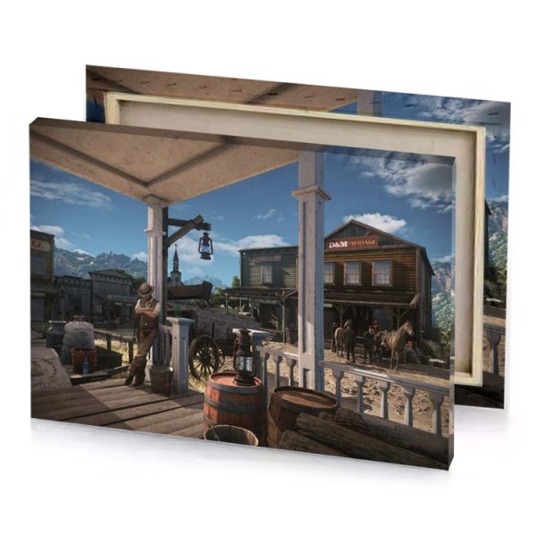 a man standing on porch next to building moonstone blue canvas - Image 4