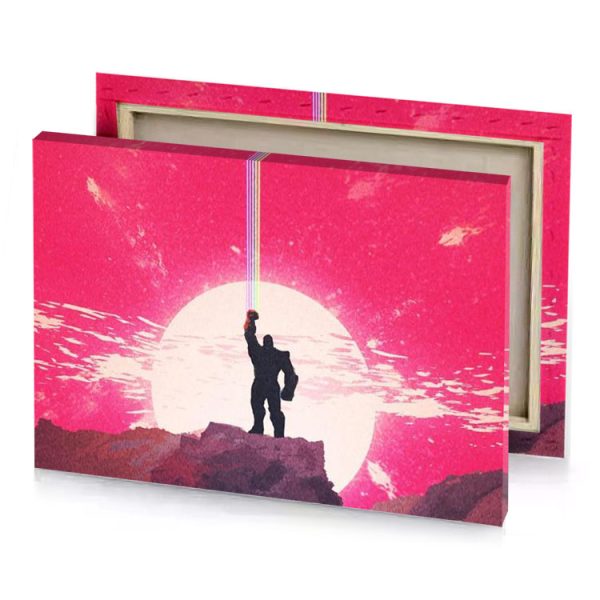 a man standing on top of mountain looking at the linen canvas - Image 4