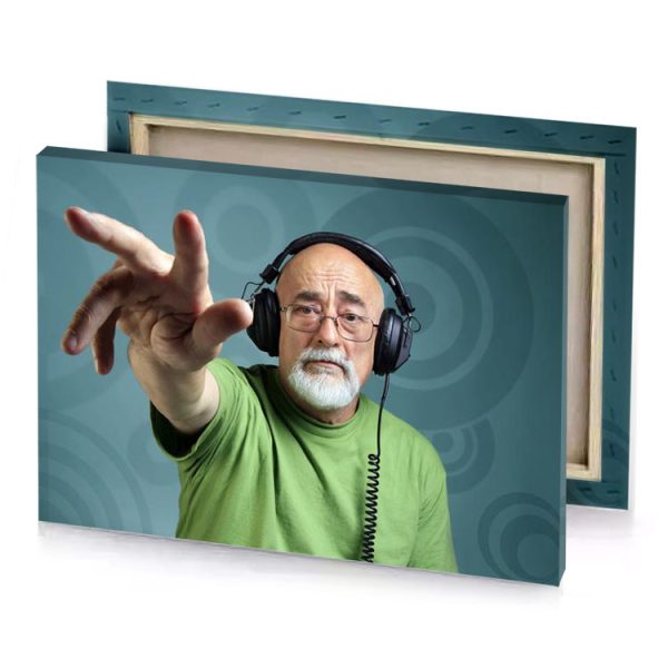 a man with green shirt and headphones slate gray canvas - Image 4