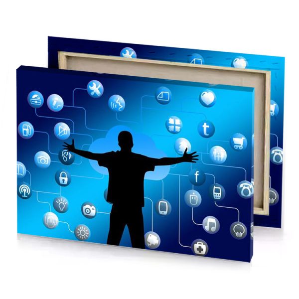 a man with his arms outstretched in front of blue dodger canvas - Image 4