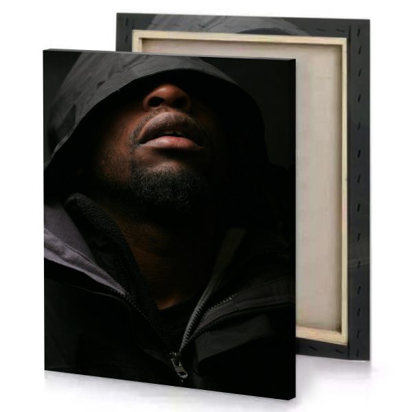 a man with hoodie looking up bistre canvas - Image 4